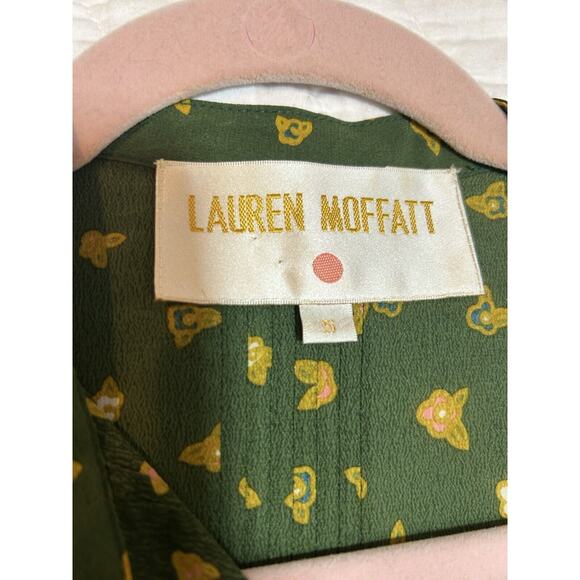 Lauren Moffatt Blouse Womens S green floral Silk Print Snap Prairie Cottagecore - Picture 9 of 11